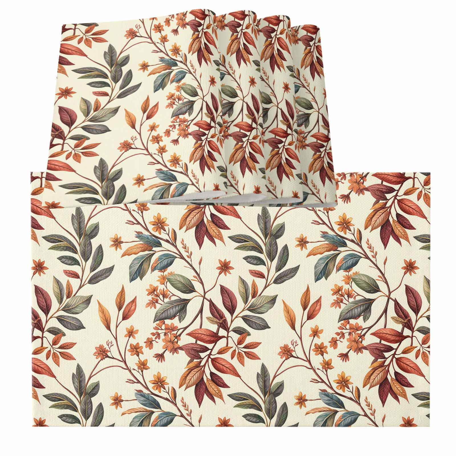 Placemats for Dinning Table Set of 12, Fall Leaves Farmhouse Beige ...