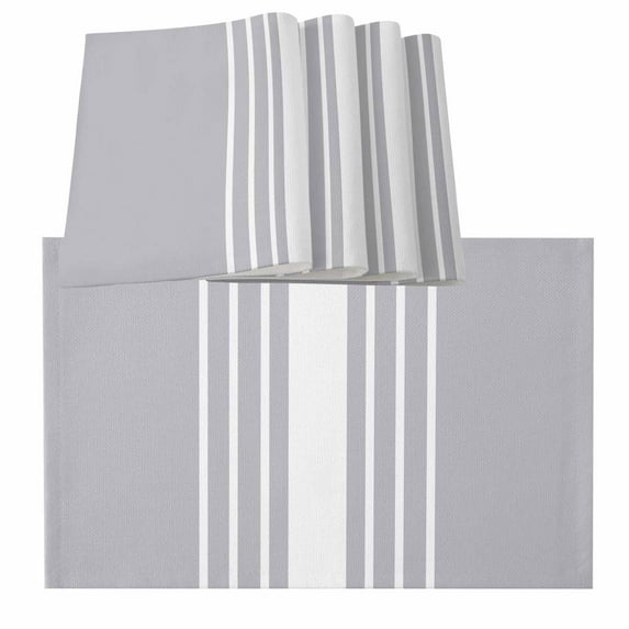 Placemats for Dinning Table Set of 12, Light Grey Striped White Simple Neutral Modern Burlap Kitchen Place Mats Waterproof Cloth Table Mats, Indoor Outdoor Placemats Easy Clean Dinner Decor