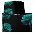 thumbnail image 1 of Placemats for Dinning Table Set of 12, Teal Blue Rose Vintage Abstract Garden Flower Floral Black Burlap Kitchen Place Mats Waterproof Cloth Table Mats, Indoor Outdoor Placemats Dinner Decor, 1 of 8