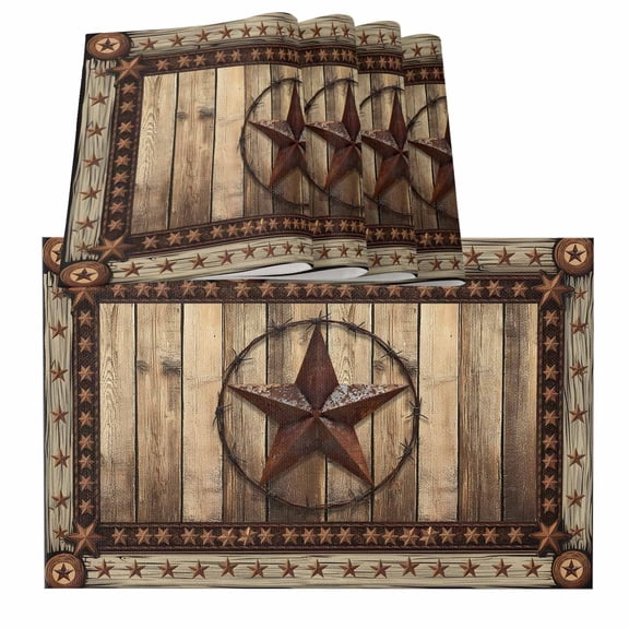 Placemats for Dinning Table Set of 12, Western Farmhouse Primitive Rustic Country Retro Texas Star Burlap Kitchen Place Mats Waterproof Cloth Table Mats, Indoor Outdoor Placemats Dinner Decor