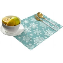 Placemats for Dinning Table Set of 4 Waterproof Cloth Table Mats, Cotton Linen Place Mats Fabric Dinner Mat, Teal Green Christmas Snowflakes, Table Decor Easy Clean Machine Washable