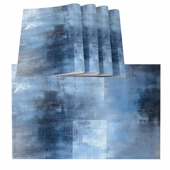 Placemats for Dinning Table Set of 8, Blue Ombre Modern Oil Painted Retro Abstract Art Burlap Kitchen Place Mats Waterproof Cloth Table Mats, Indoor Outdoor Placemats Easy Clean Dinner Decor