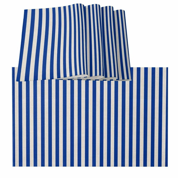 Placemats for Dinning Table Set of 8, Dark Blue Striped Modern Beige Geometric Country Burlap Kitchen Place Mats Waterproof Cloth Table Mats, Indoor Outdoor Placemats Easy Clean Dinner Decor