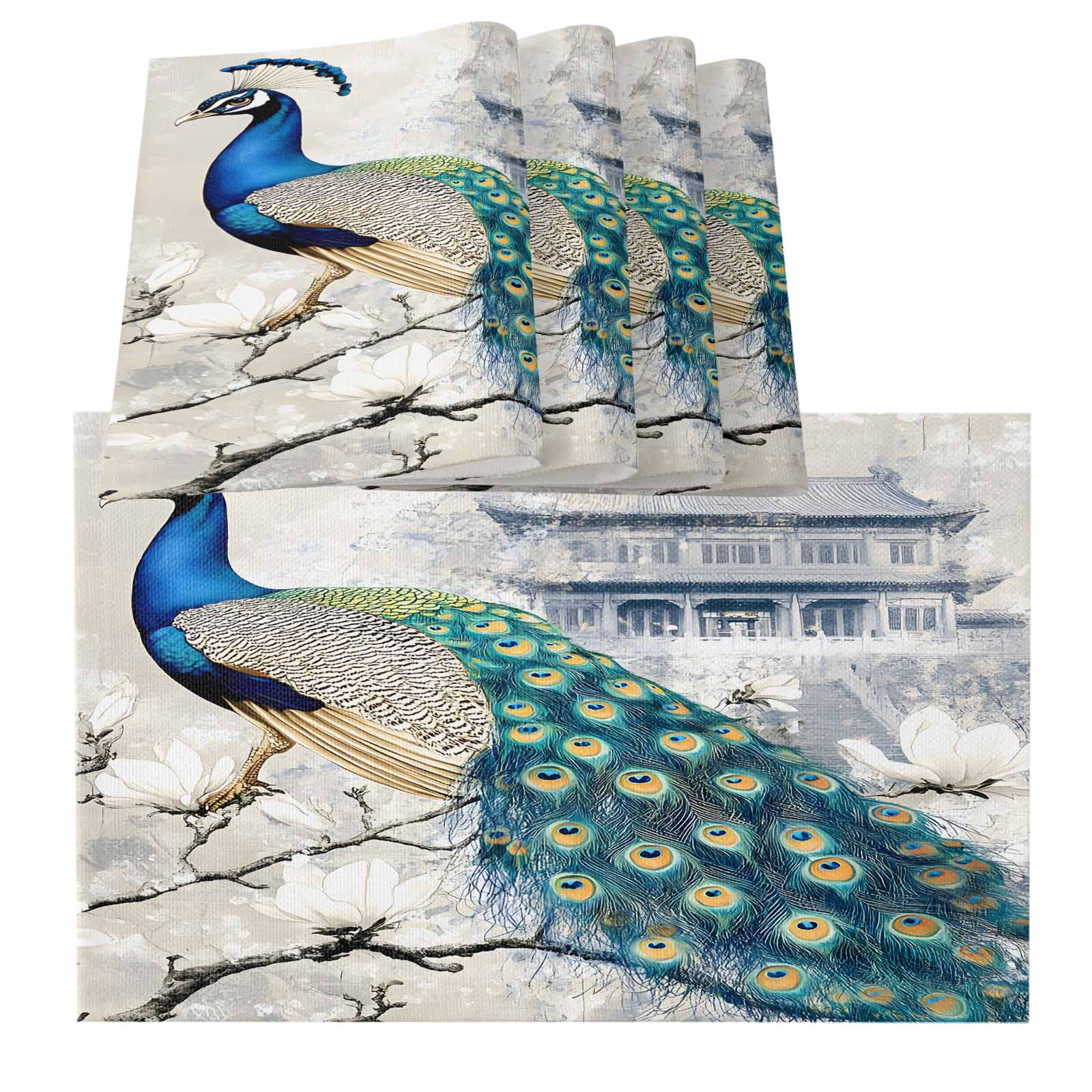 Placemats for Dinning Table Set of 8, Elegant Peacock Vintage Attic ...