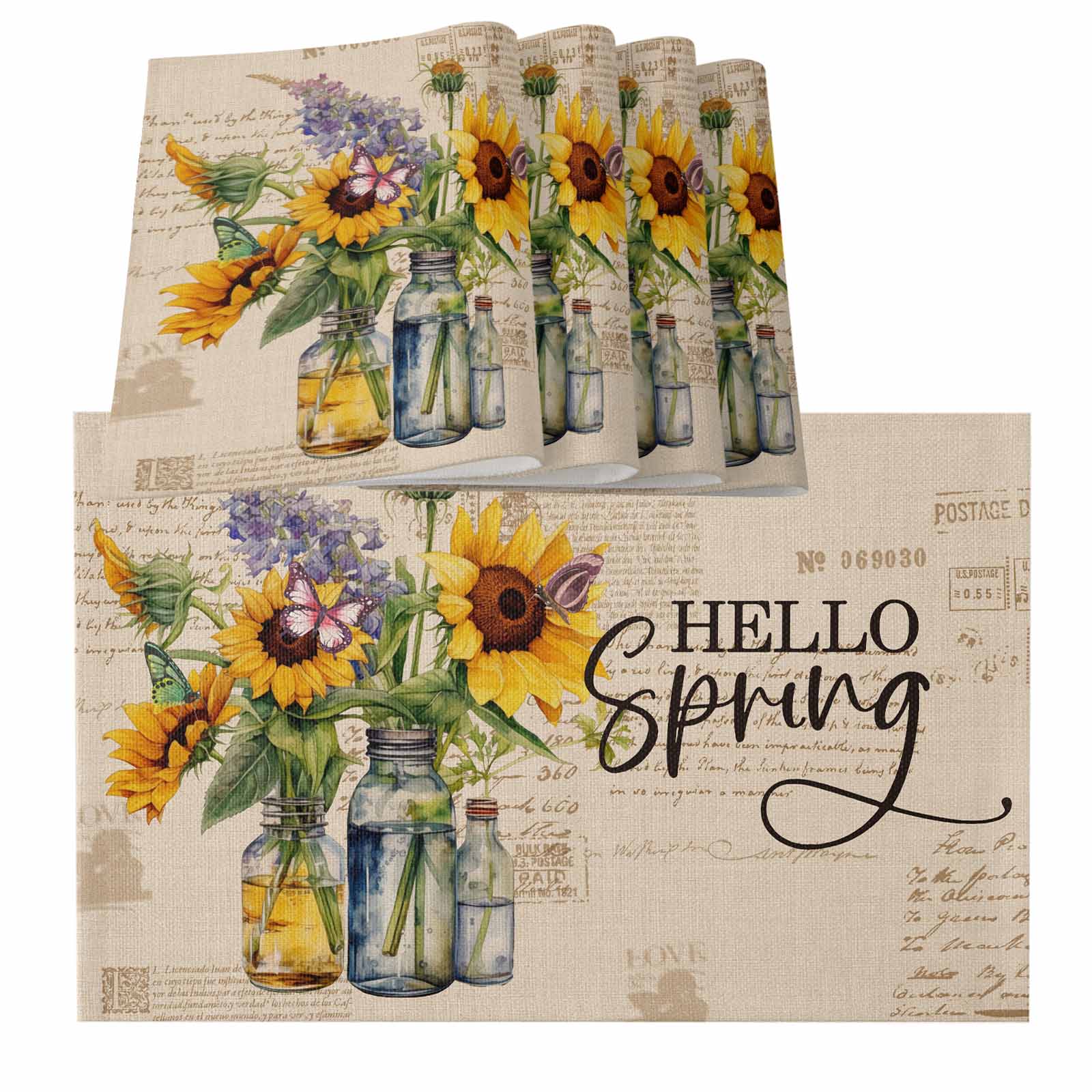 Placemats for Dinning Table Set of 8, Sunflower Spring Floral Summer ...