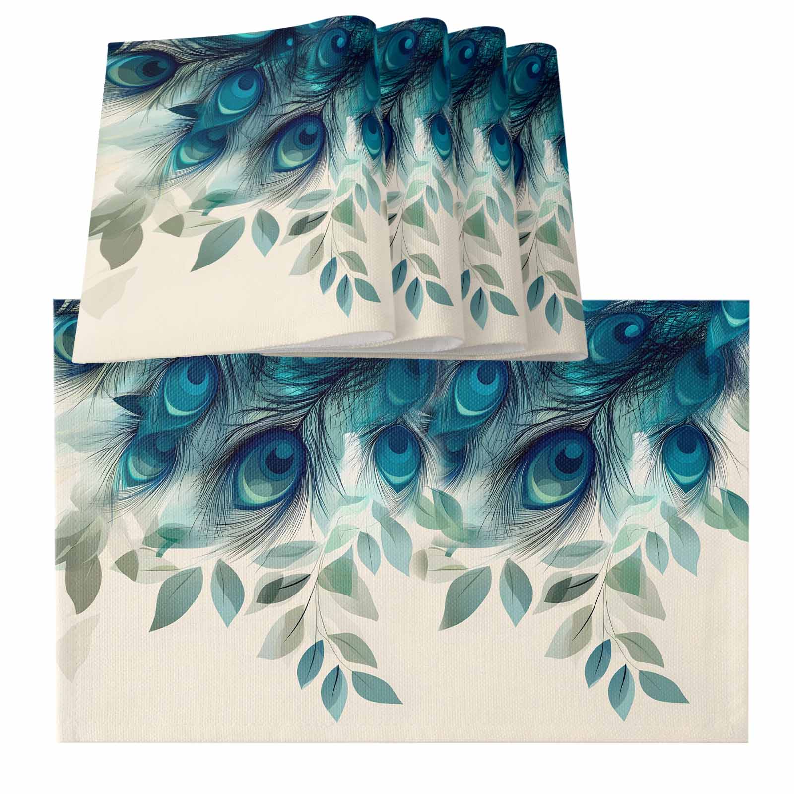 Placemats for Dinning Table Set of 8, Teal Turquoise Peacock Feathers ...