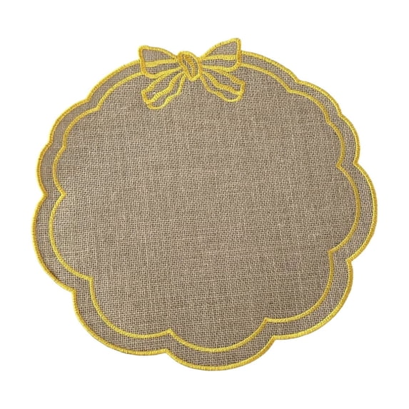 Placemats, Embroidered Linen Table Mats with Flower Bow Designs, Heat Resistant French Country Decor, Washable Place Mats for Dining Kitchen, 14.96 X 14.96 Inches, for Daily Meals and Parties