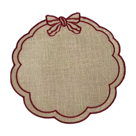 Placemats, Embroidered Linen Table Mats with Flower Bow Designs, Heat Resistant French Country Decor, Washable Place Mats for Dining Kitchen, 14.96 X 14.96 Inches, for Daily Meals and Parties