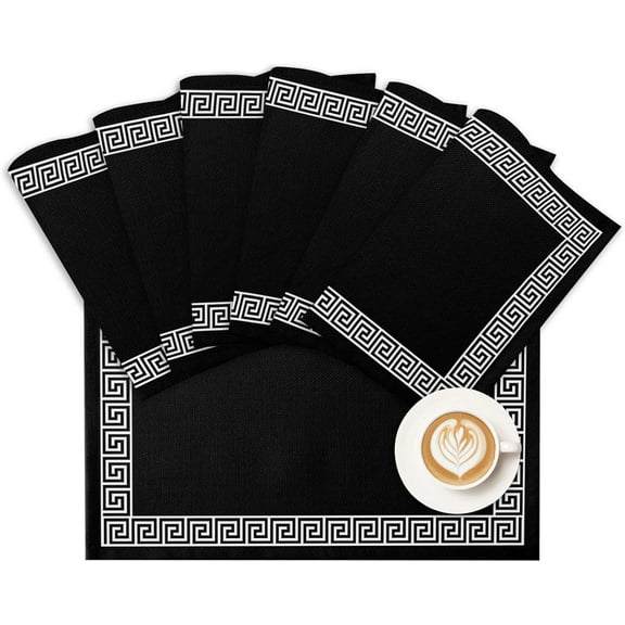Placemats Geometric Greek Key Design Design Place Mats for Dining Room Dinner Table Black Washable Table Mats Kitchen Decorations Set of 6