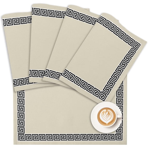 Placemats Geometric Greek Key Design Place Mats for Dining Room Dinner Table Beige Washable Table Mats Kitchen Decorations Set of 4