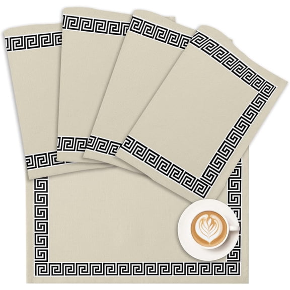 Placemats Geometric Greek Key Design Place Mats for Dining Room Dinner Table Beige Washable Table Mats Kitchen Decorations Set of 4
