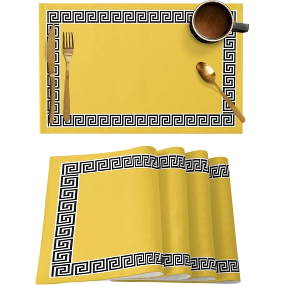 Placemats Geometric Greek Key Design Place Mats for Dining Room Dinner Table Lemon Yellow Washable Table Mats Kitchen Decorations Set of 4