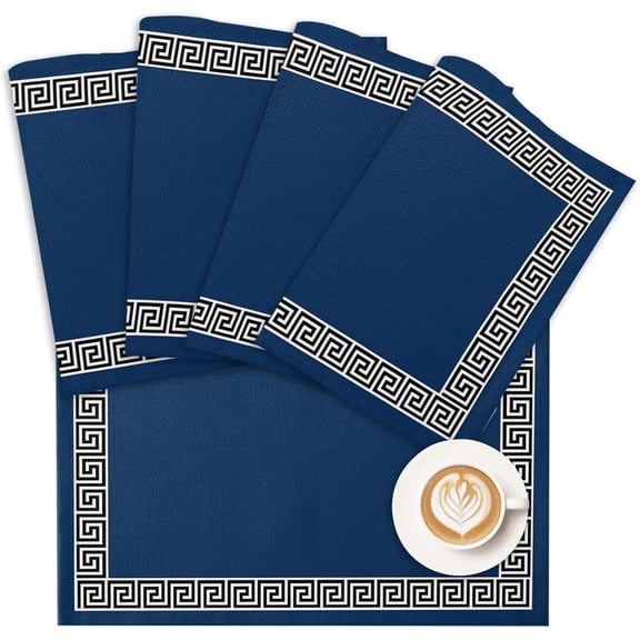 Placemats Geometric Greek Key Design Place Mats for Dining Room Dinner Table Navy Blue Washable Table Mats Kitchen Decorations Set of 4
