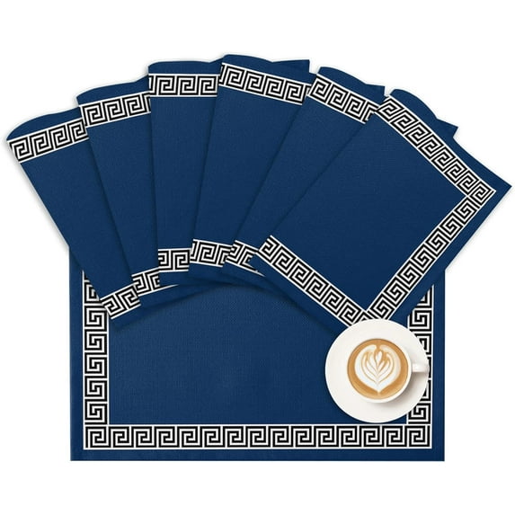Placemats Geometric Greek Key Design Place Mats for Dining Room Dinner Table Navy Blue Washable Table Mats Kitchen Decorations Set of 6