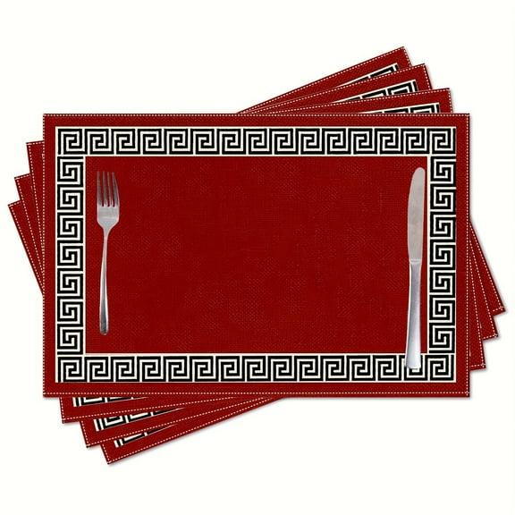 Placemats Geometric Greek Key Design Place Mats for Dining Room Dinner Table Red Washable Table Mats Kitchen Decorations Set of 4
