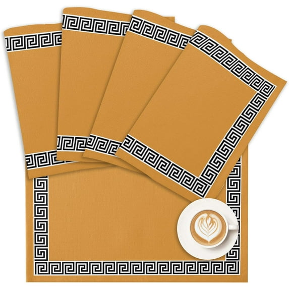 Placemats Geometric Greek Key Design Place Mats for Dining Room Dinner Table Yellow Washable Table Mats Kitchen Decorations Set of 4