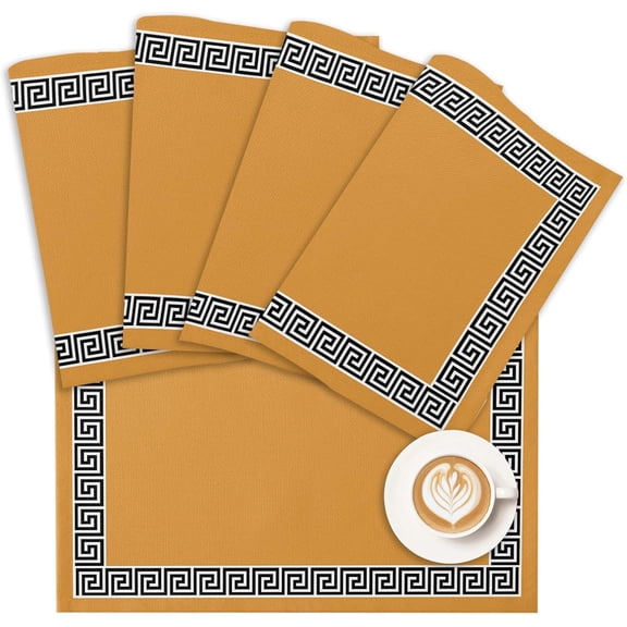 Placemats Geometric Greek Key Design Place Mats for Dining Room Dinner Table Yellow Washable Table Mats Kitchen Decorations Set of 6