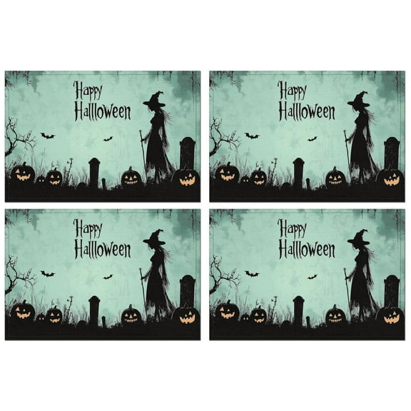Placemats Happy Halloween Horror Pumpkin Ghost Witch Placemats Set Of 4 12x18 Inch Seasonal Fall Holiday Place Mat Durable No Slip Table Mats for Halloween Dining Table Accessories