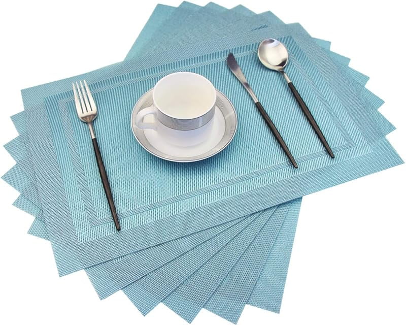 Sky Blue Woven Vinyl Heat-Resistant Placemats, Set of 6