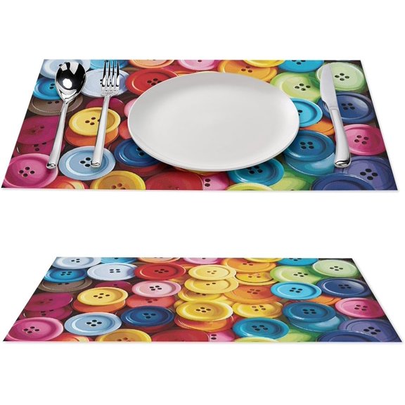 Placemats Heat Resistant Placemats for Dining Table Washable PVC Placemats Colorful Buttons Table Mats Non-Slip Woven Placemats for Kitchen Wedding Party Decoration 12 X 18 Inch