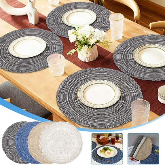 Placemats Heat Resistant, Ramie Cotton Yarn Dining Table Mat Heat Insulation Pad, Heat Resistant Place Mats(Blue, 14.2in)