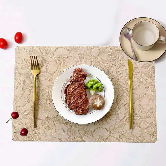 Placemats, Hot Pads Table Pads Steak Pads, Leathers Non-slip Washable, Heat-enduring Easy-to-clean, Outdoor Indoor Use, European Floral Pattern, Stylish Protective