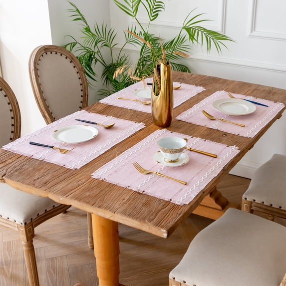 Placemats Napkins, Usavan Thick Linen Tassel Insulated Placemats, Premium Cloth Washable Table Insulation Mat for Dining Table Party Decor