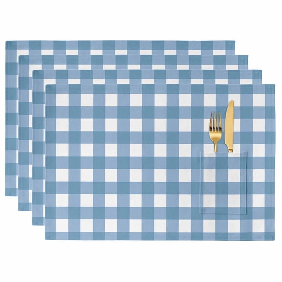 Placemats with Pockets Set of 4 Buffalo Plaid Place Mats Blue Check Lines Tablemats Washable Placemat for Kitchen Dining Table Party Fall Decor Indoor Outdoor 13x19 Inch
