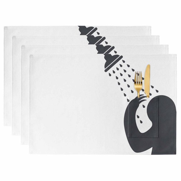 Placemats with Pockets Set of 4 Lazy Sloth Shower Place Mats Funny Shadow Tablemats Washable Placemat for Kitchen Dining Table Party Fall Decor Indoor Outdoor 13x19 Inch