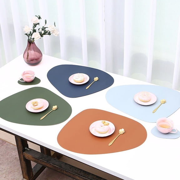 Placemats Pu Leather Place Mats Sets Of 6 Round Oval Table Mats For Kitchen Light Blue YIWEI