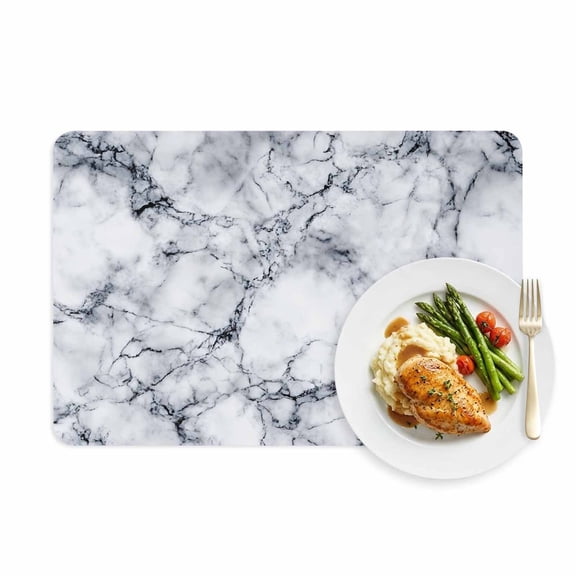 Placemats Set of 1, Abstract Marble Stone Texture Faux Leather Placemat Waterproof Oil-Proof Wipeable Table Mats 12x18in, Natural Crack Gray Rock Washable Place Mats for Kitchen Dining Table Party