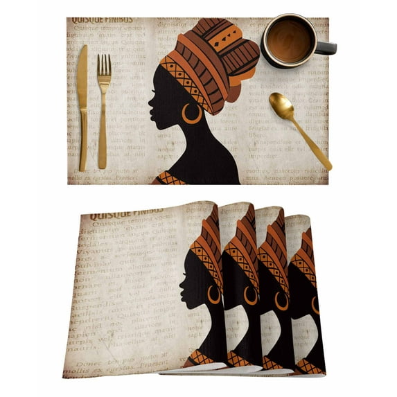 Placemats Set of 1 Black Women Africa Nation Retro Text Background Heat Insulation Washable Place Mats, Rustic Non-Slip Table Mats for Dining Table Party Kitchen Decor,13x19 Inch