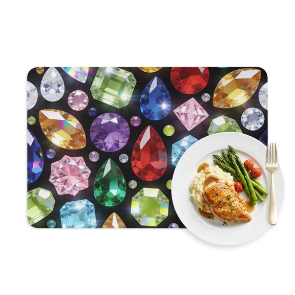 Placemats Set of 1, Dreamy Gemstone Colorful Faux Leather Placemat Waterproof Oil-Proof Wipeable Table Mats 12x18in, Abstract Geometric Washable Place Mats for Kitchen Dining Table Party Outdoor