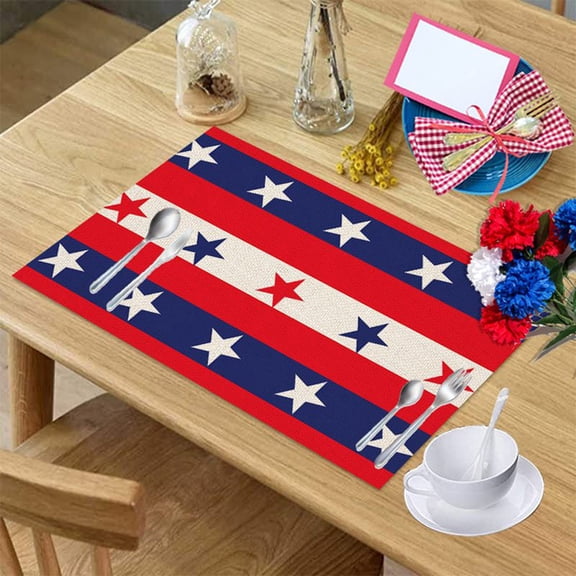 Placemats Set of 1 Independence Day Non-Skid Insulation Stain Resistant Place mats July 4th Red White Blue Heat Insulation Table Mats Table Setting for Parties/Dining Room/Kitchen