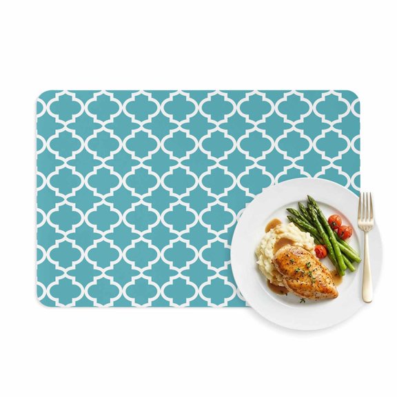 Placemats Set of 1, Moroccan Geometric Pattern Faux Leather Placemat Waterproof Oil-Proof Table Mats 12x18in, Abstract Turquoise Minimalist Art Washable Place Mats for Kitchen Dining Table Party