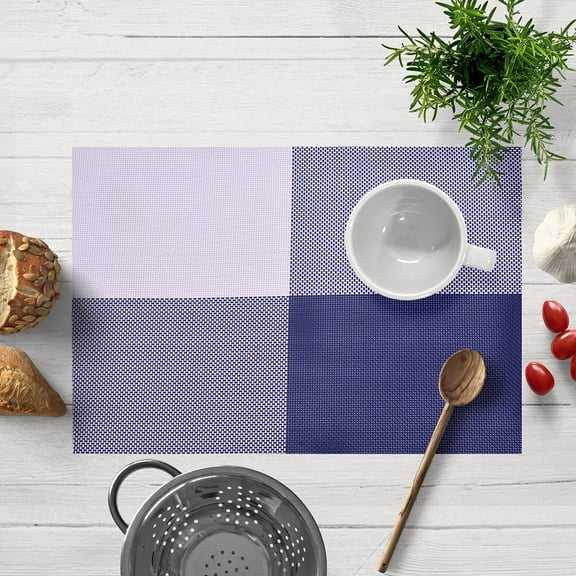 Placemats Set of 12 for Dining Table, Table Placemats, Rectangular Vinyl, PVC, 18x12 Inches - Blue White