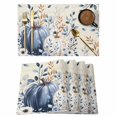 thumbnail image 1 of Placemats Set of 2 - 13x19 Inch, Blue White Pumpkins Fall Non-Slip Washable Place Mats for Dining Table, Thanksgiving Eucalyptus Farmhouse Polyester & Linen Blend Table Mats for Kitchen Party Holiday, 1 of 9