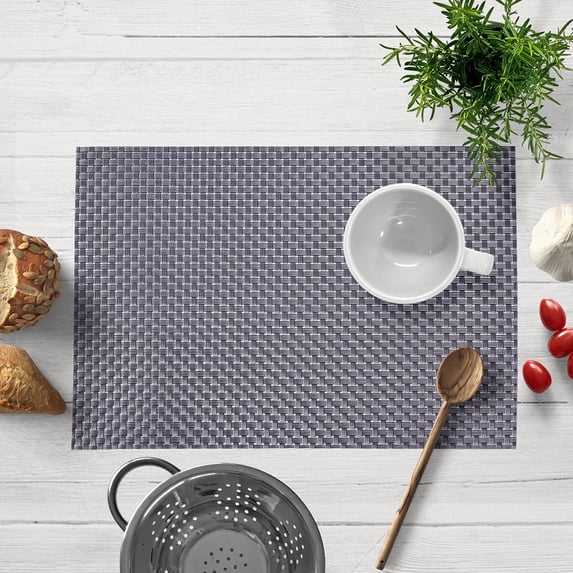 Placemats Set of 24 for Dining Table, Table Placemats, Rectangular Vinyl, PVC, 18x12 Inches - Gray