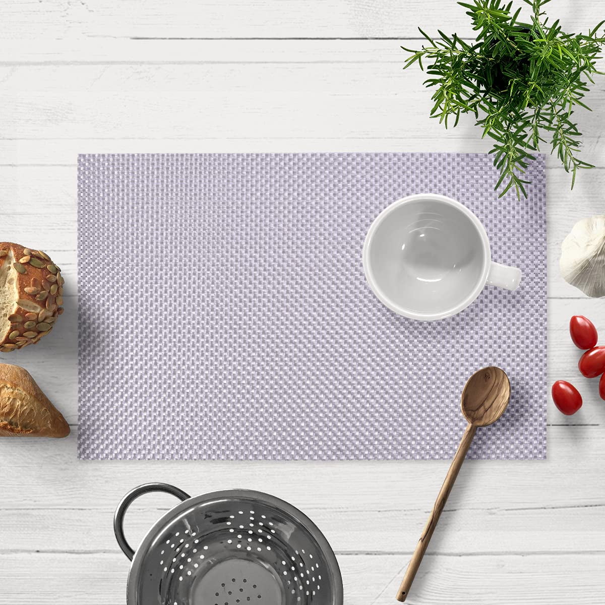 Placemats Set of 24 for Dining Table, Table Placemats, Rectangular PVC Vinyl, 18x12 Inches - Silver