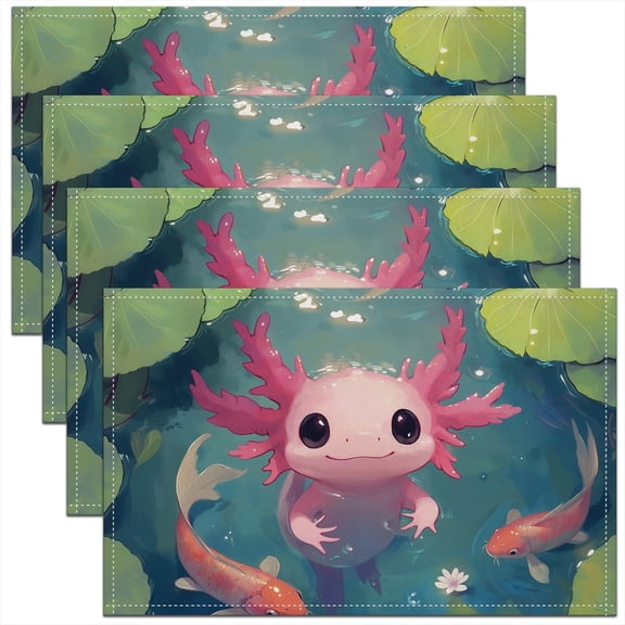 Placemats Set of 4 12"x18" Cartoon Salamander Table Mats Placemat Kawaii Ocean Marine Theme Placemats for Kitchen Creature Sealife Decor Table Place Mats