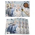 thumbnail image 1 of Placemats Set of 4 - 13x19 Inch, Navy Blue Pumpkins Fall Non-Slip Washable Place Mats for Dining Table, Thanksgiving Wooden Eucalyptus Leaves Polyester & Linen Blend Table Mats for Kitchen Party, 1 of 9