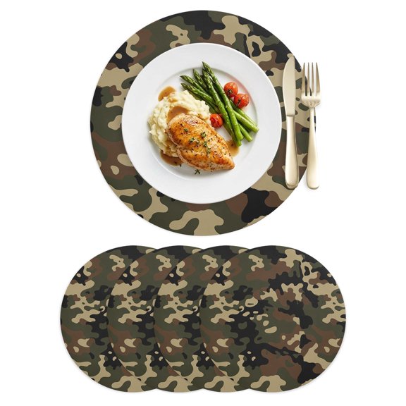 Placemats Set of 4,Abstract Camouflages Texture PU Place Mats Waterproof Wipeable Table Mats,Retro Camo Pattern Heat-proof Placemat for Kitchen Dining Indoor Outdoor Use,12inch