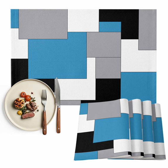 Placemats Set of 4, Abstract Geometric Place Mats Mid Century Blue Tablemats Washable Placemat Table Decoration for Kitchen Table Dinner Party Home Decor Indoor Outdoor 13x19 Inch