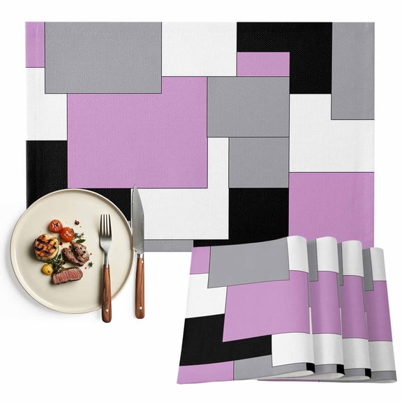Placemats Set of 4, Abstract Geometric Place Mats Mid Century Pink Nordic Tablemats Washable Placemat Table Decoration for Kitchen Table Dinner Party Home Decor Indoor Outdoor 13x19 Inch