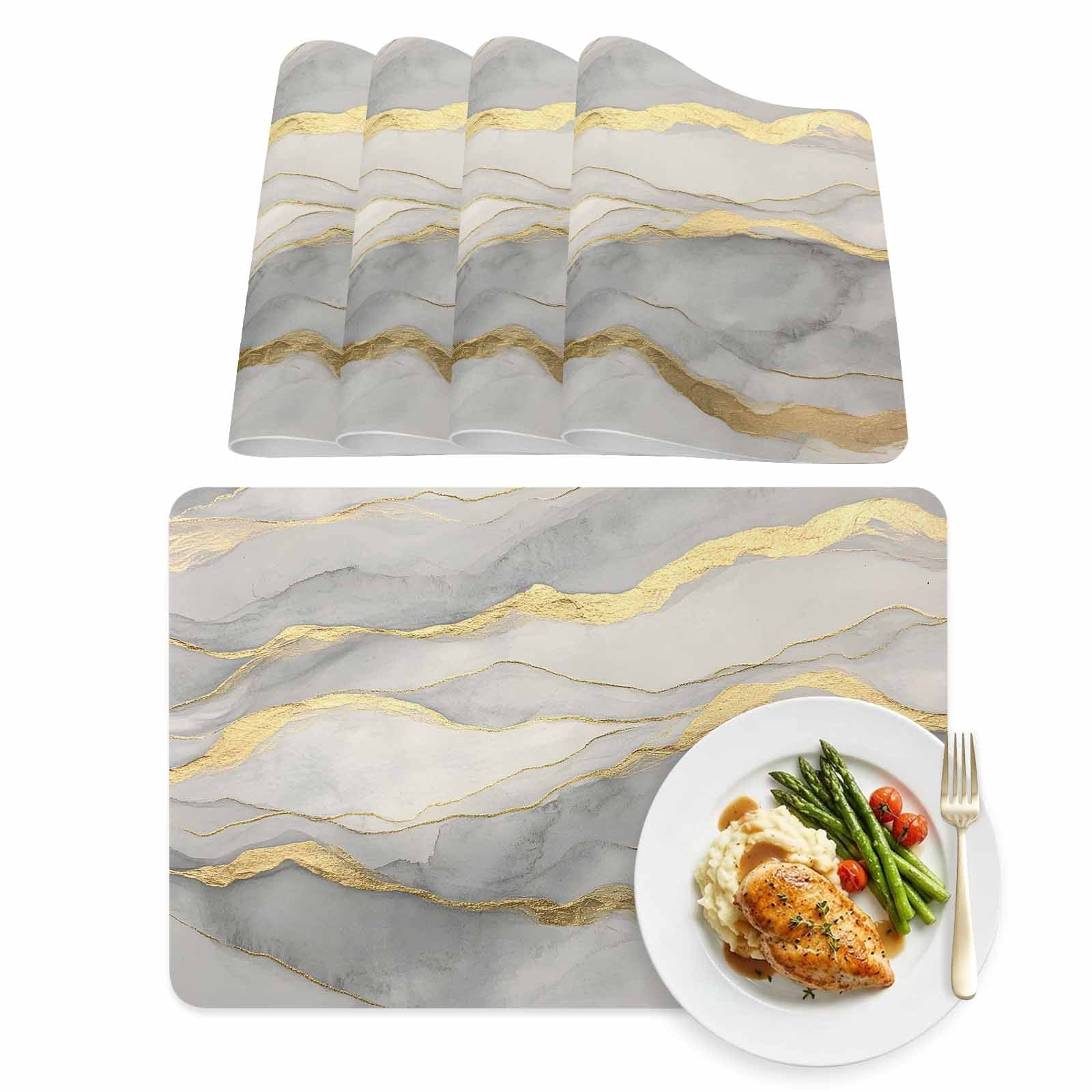 Placemats Set of 4,Abstract Gold Lines Marble Texture PU Place Mats ...