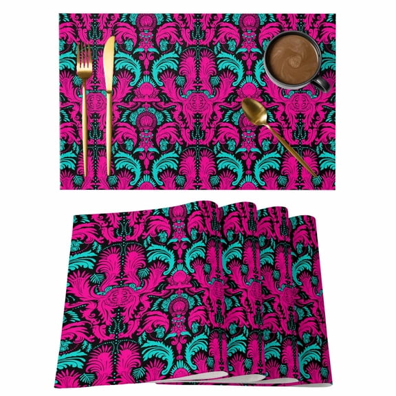Placemats Set of 4 Abstract Hand Drawn Non-Slip Place Mat Red Floral Table Mats Washable Stain-Resistant Tablemats for Party/Dining Room/Kitchen Decorations