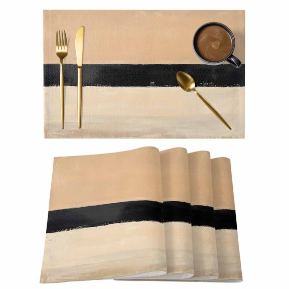 Placemats Set of 4 Abstract Ombre Brown Black Non-Slip Place Mat Oil Painting Art Table Mats Washable Stain-Resistant Tablemats for Party/Dining Room/Kitchen Decorations