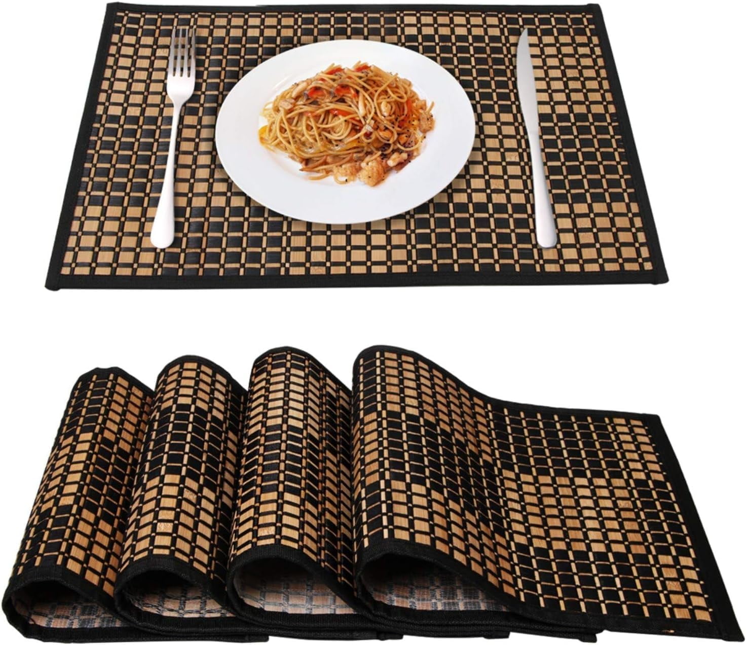 Placemats Set of 4, Bamboo Placemats for Dining Table,Stain-Resistant,Heat-Resistant Place Mats ...