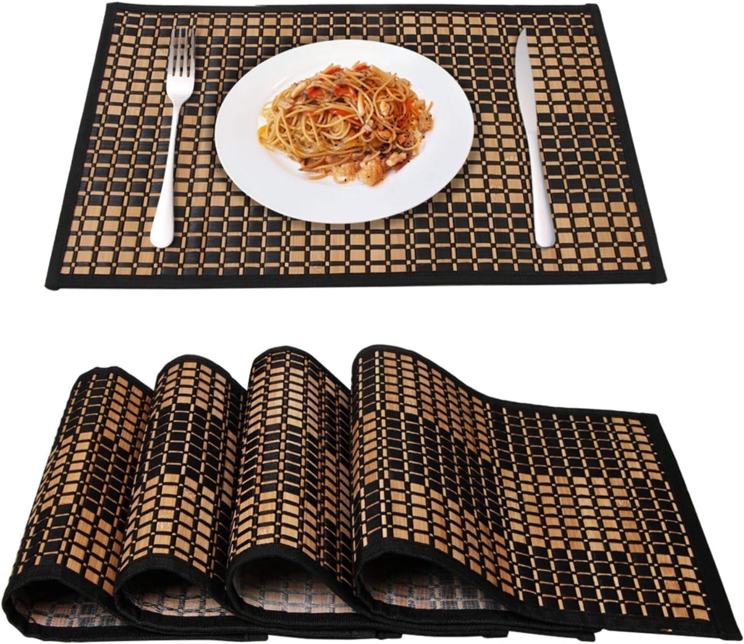 Placemats Set of 4 for Dining Table, Bamboo Place Mats for Kitchen Table Decor, Table Mats Heat Resistant & Non-Slip for Indoor/Outdoor Party, Table Placemats Set of 4 for Dinner Table