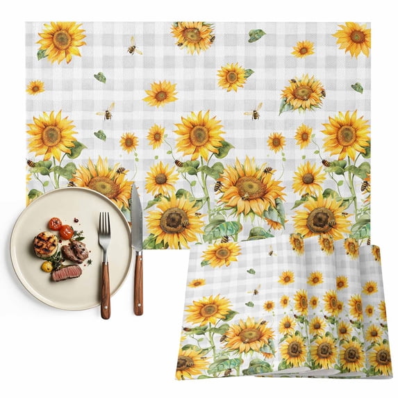 Placemats Set of 4, Bee Sunflower Place Mats Farm Grey Buffalo Plaid Tablemats Washable Placemat Table Decoration for Kitchen Table Dinner Party Home Decor Indoor Outdoor 13x19 Inch